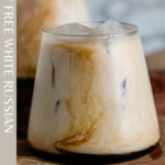 Dairy free white Russian pin with white text.