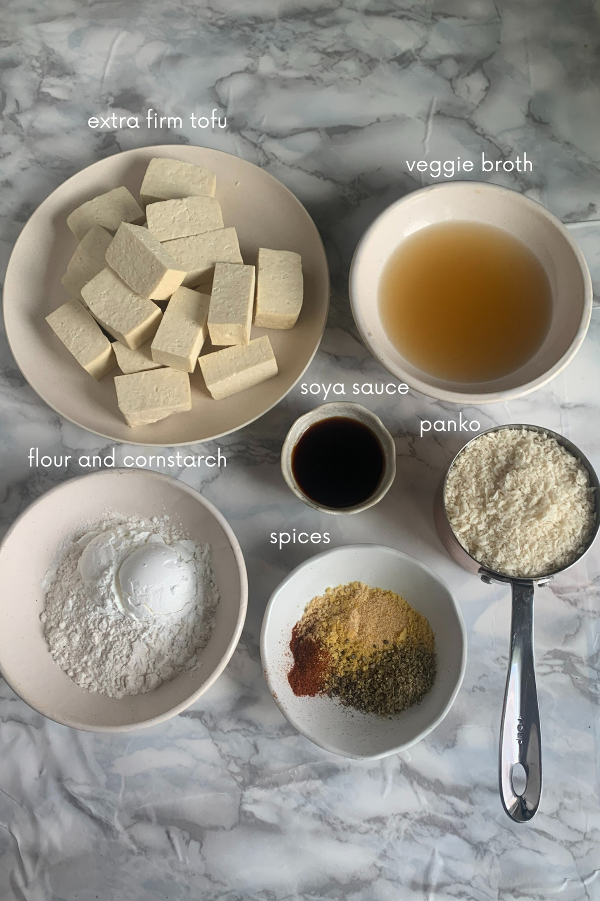Ingredients for air fryer tofu nuggets.