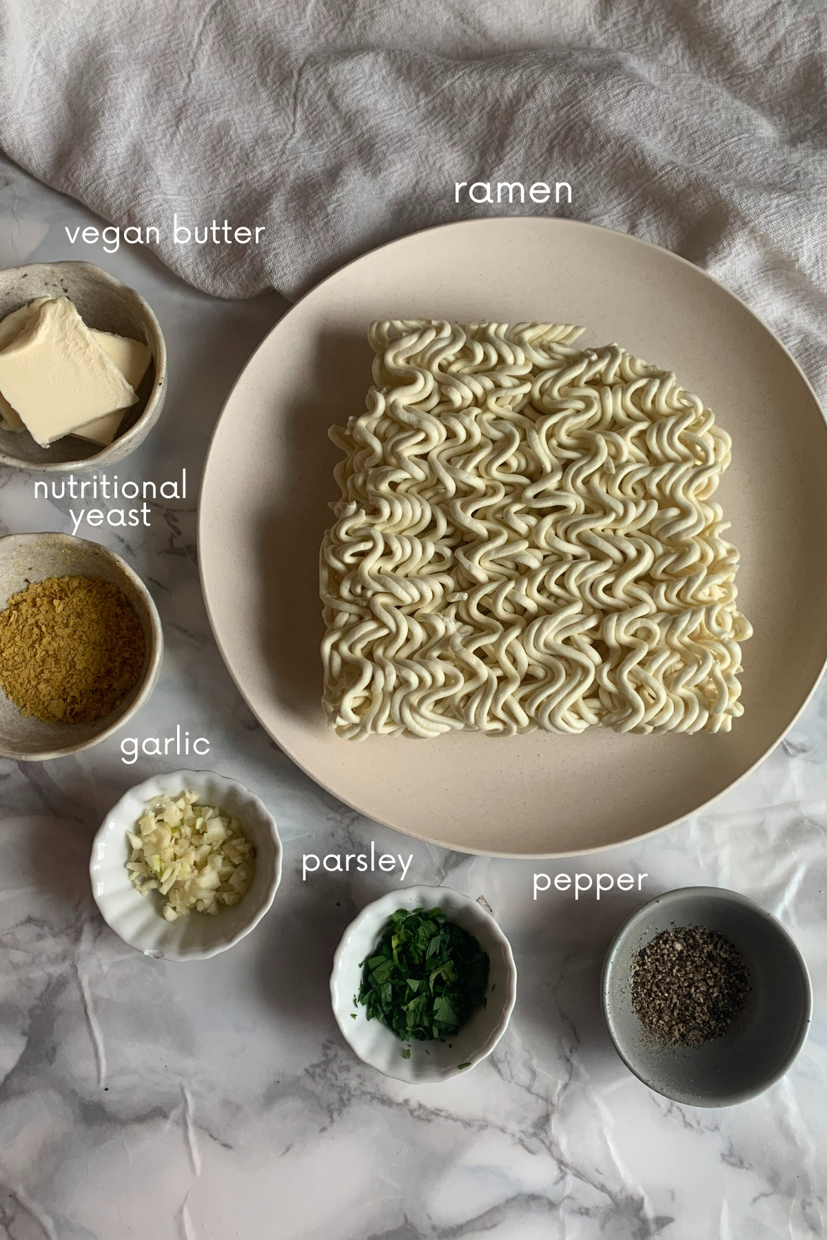Ingredients for vegan buttered noodles.