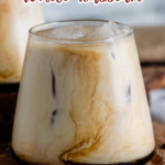 Dairy free white Russian pin with red text.