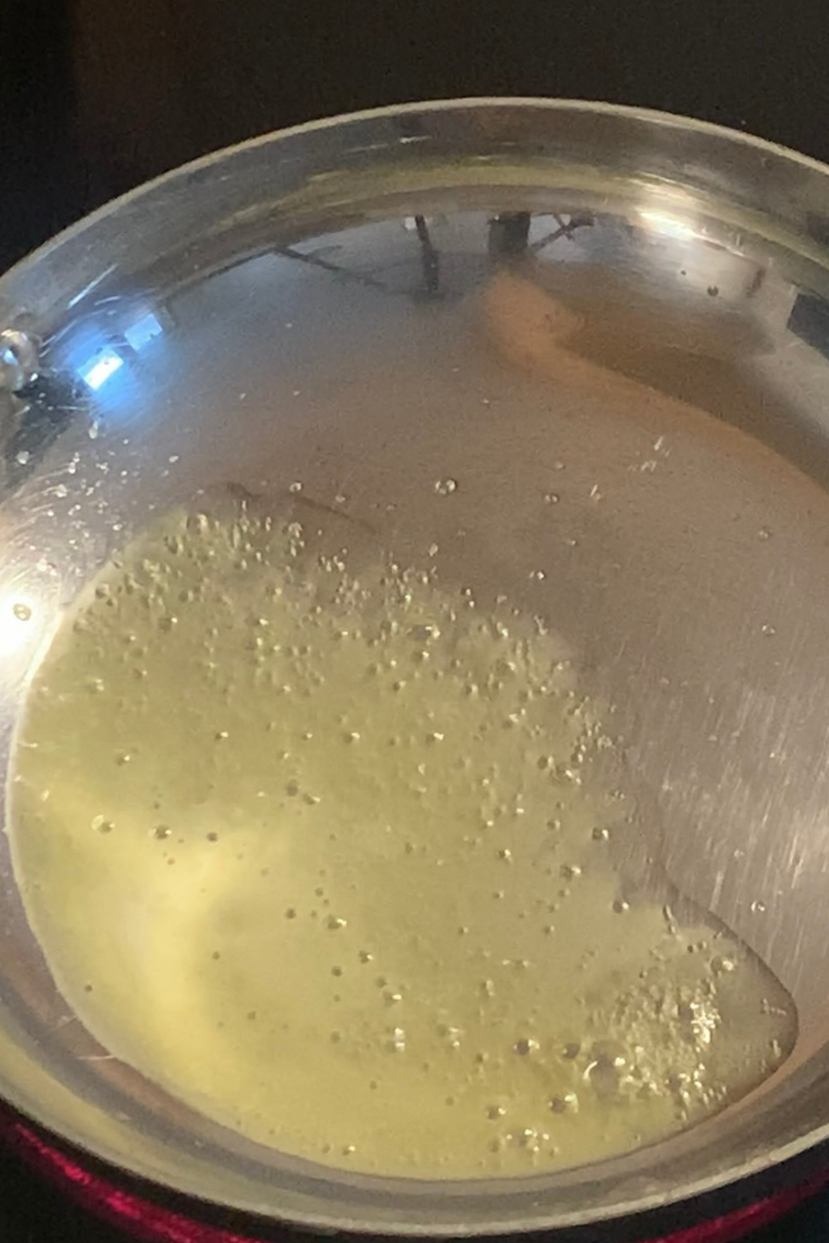Melting vegan butter in pan.
