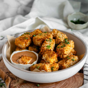 Air fryer tofu nuggets square image.