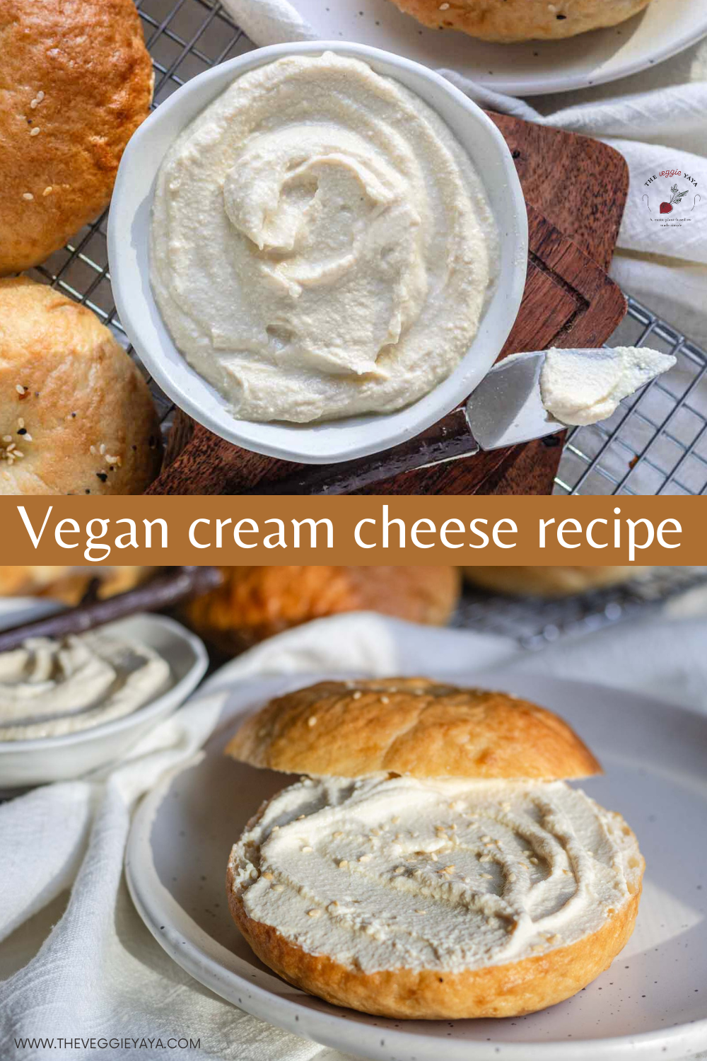 Vegan cream cheese pin with two photos.