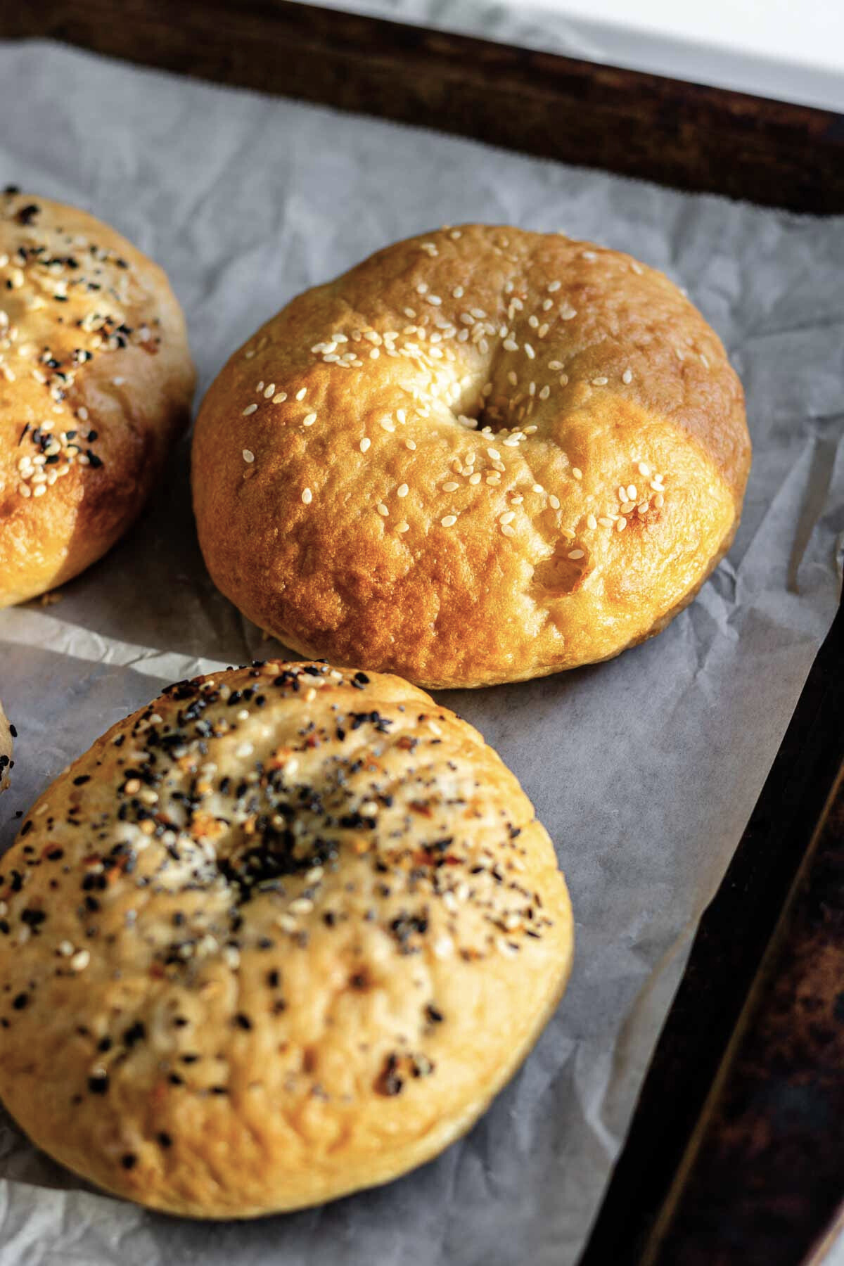 Bagels out of the oven.