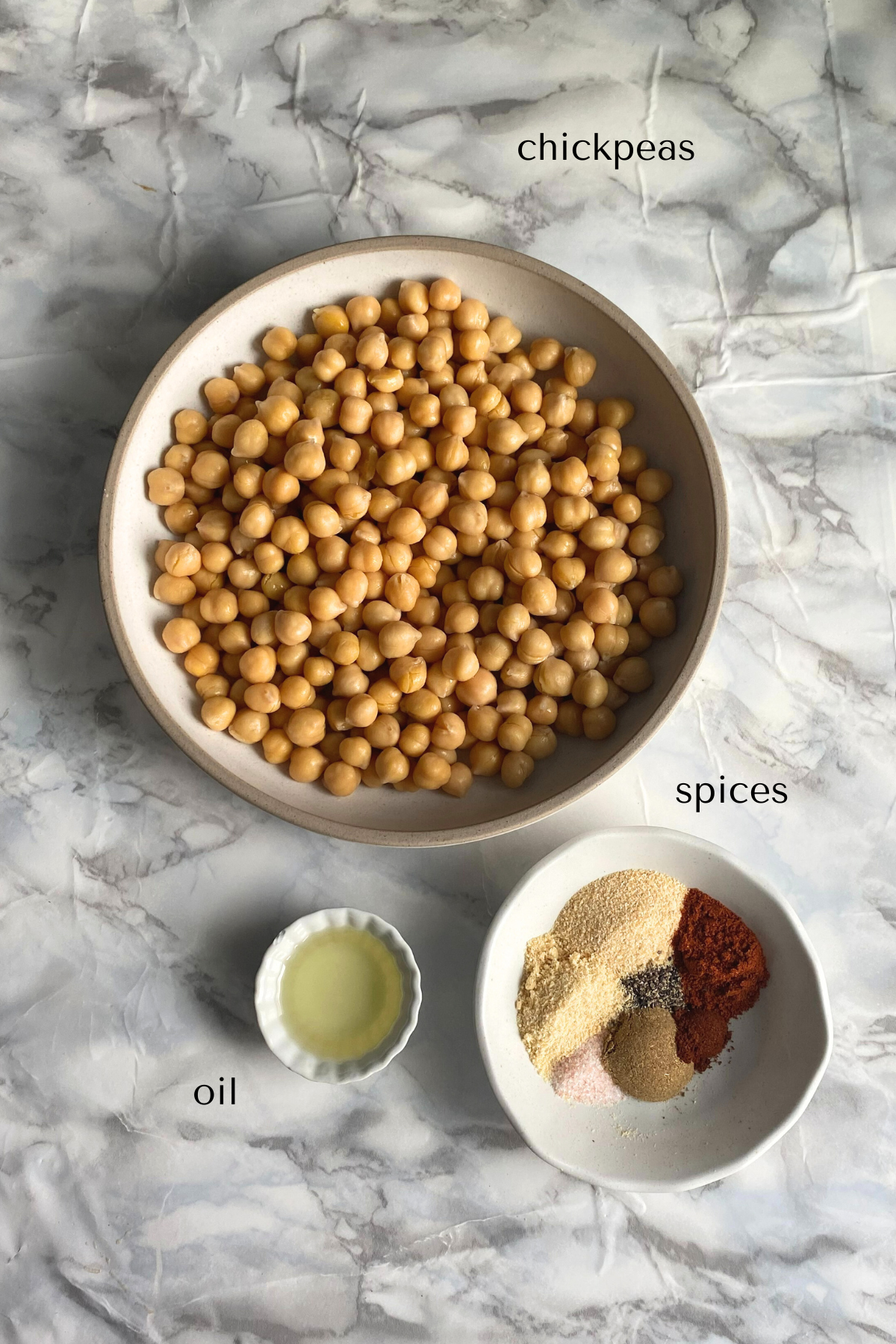 Pan fried chickpeas ingredients with text.