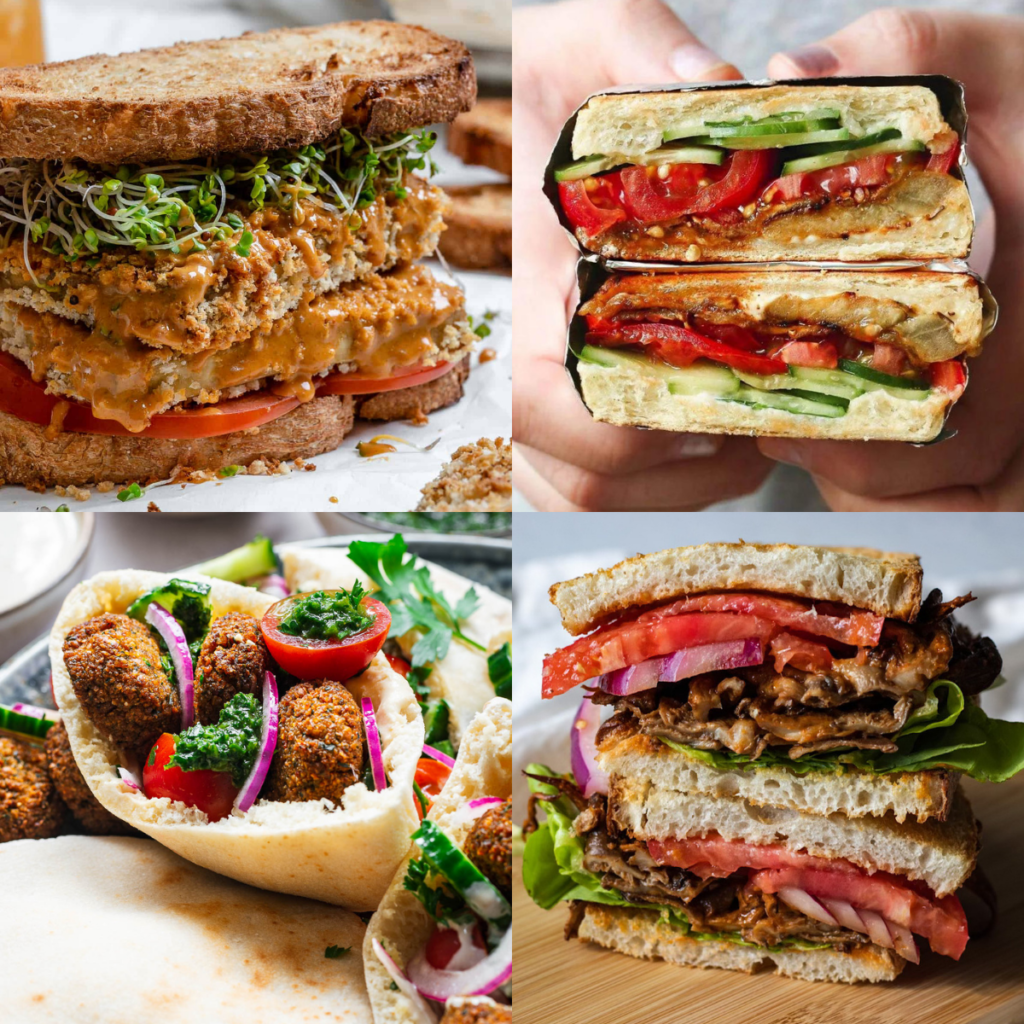 square image of 4 vegan sandwiches.