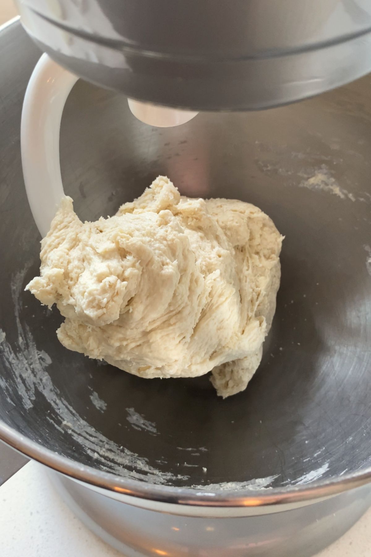 Dough in a stand mixer.
