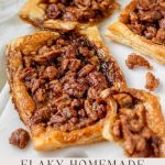Maple pecan danishes on a white marble serving board with text beneath the image.